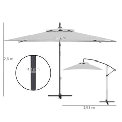 Outsunny 3(m) Cantilever Overhanging Parasol, with Cross Base - Light Grey