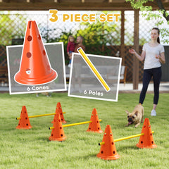 PawHut Dog Agility Equipment Set of 6 Cones, 6 Poles with Carry Bag, 3 PCS Adjustable Height Jumping Obstacles, Orange