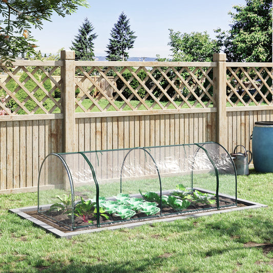 Outsunny Mini Greenhouse, Small Polytunnel Green House with Zipped Doors, Steel Frame for Garden Patio, 250 x 100 x 80cm, Clear