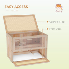 PawHut Wooden Hamster Cage Mouse Mice Rodent Small Animals Hutch Exercise Play House 60 x 35 x 42cm, Natural Wood Finish