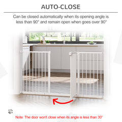 PawHut Dog Gate Stair Gate Pressure Fit Pets Barrier Auto Close for Doorway Hallway, 74-148cm Wide Adjustable, White