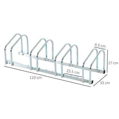 HOMCOM Bike Stand Parking Rack Floor or Wall Mount Bicycle Cycle Storage Locking Stand (4 Racks, Silver)