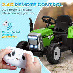 HOMCOM Ride On Tractor, Battery Powered Electric Car, with Detachable Trailer, Remote Control, Music - Green