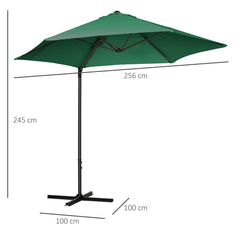 Outsunny 2.5M Garden Cantilever Parasol, Offset Roma Patio Umbrella Hanging Sun Shade Canopy Shelter with 360√Ç¬∞ Rotation and Cross Base, Green