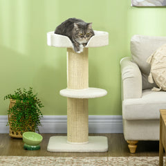 PawHut 2 Tier Sisal Sherpa Cat Tree with Basket Cushion Sisal Post Cream White