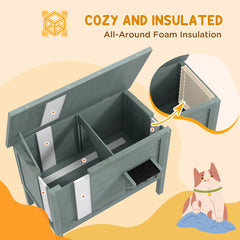 PawHut Feral Cat House, Wooden Insulated with Removable Floor, Water-Resistant Openable Roof - Charcoal Grey