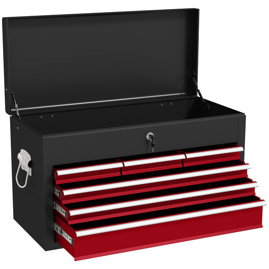 HOMCOM Steel Six Drawer Tool Storage Carry Chest, with Lock and Keys - Red