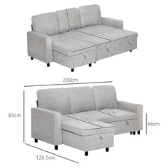 HOMCOM L Sofa Bed, with Storage - Light Grey