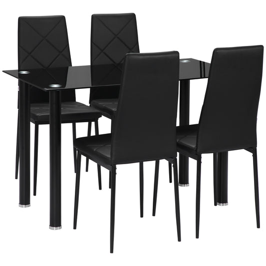 HOMCOM Modern Dining Table Set for 4, Space-Saving 5 Pieces Kitchen Table Set with Rectangle Table and Steel Frame, Black