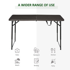 Outsunny 4FT Portable Metal Picnic Table, 22Lx61Wx53/71.5H cm-Black/Brown