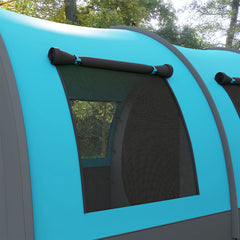 Outsunny Six Man Duo Room Tunnel Tent, with Accessories - Grey/Blue