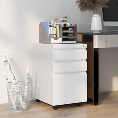 Vinsetto 3-Drawer Mobile Filing Cabinet with Pencil Tray, Steel Lockable Under Desk Drawers for Letter, A4 and Legal Size, Pre-Assembled Body, White