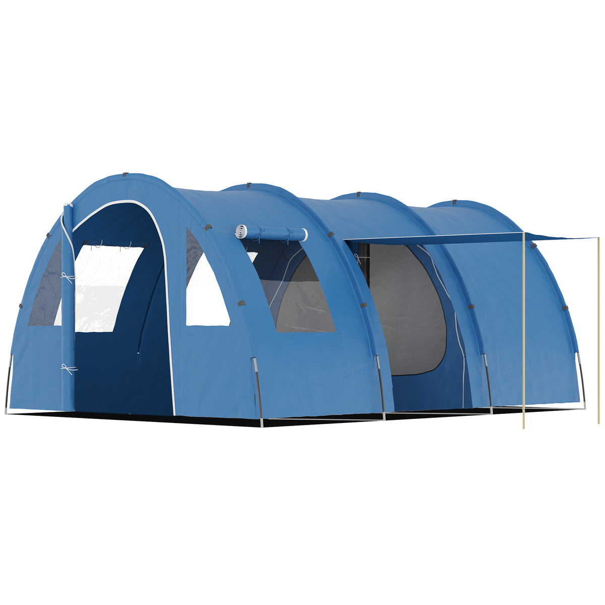 Outsunny 5-6 Man Tunnel Tent, Two Room Camping Tent with Floor, 2 Doors and Carry Bag, 2000mm Water Column for Fishing, Hiking, Sports, Festival