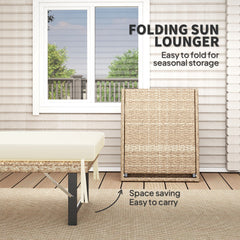 Outsunny Single Folding Rattan Sun Lounger, with Cushion - Grey