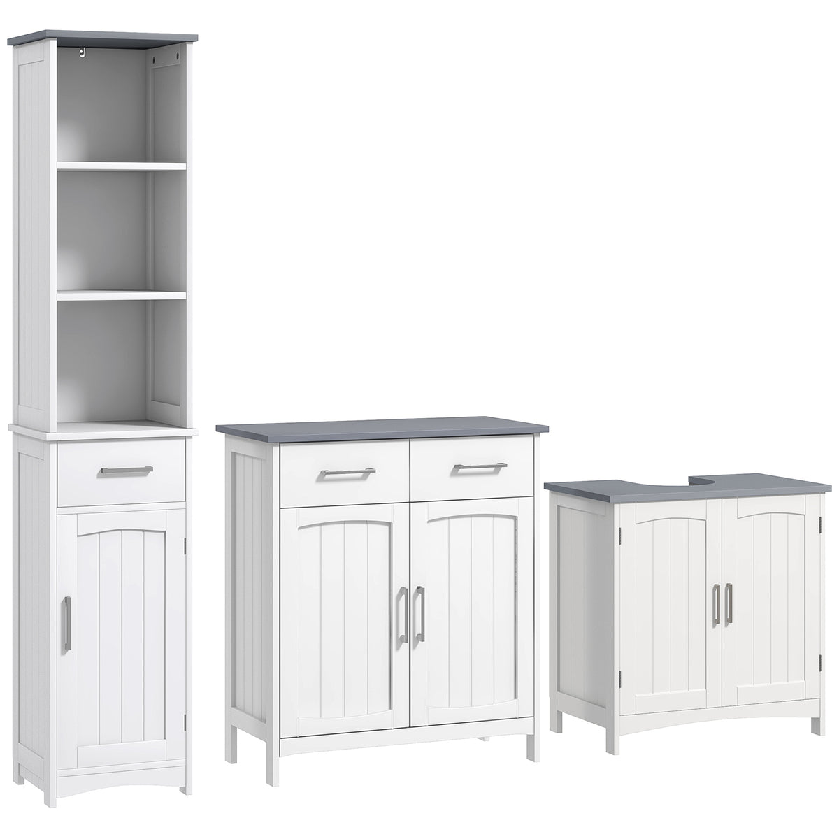 kleankin Bathroom Furniture Set with Adjustable Shelves, Tall Bathroom Storage Cabinet with Open Shelves, Bathroom Floor Cabinet with Drawers, Pedestal Sink Cabinet, White