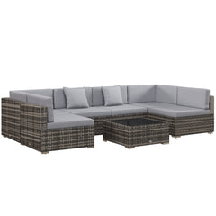 Outsunny Seven-Piece Rattan Garden Set, with Glass-Top Table - Mixed Grey