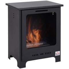 HOMCOM Freestanding Ethanol Fireplace, Bioethanol Fire with 0.9L Tank, 3 Hours Burning Time for Indoor, Black