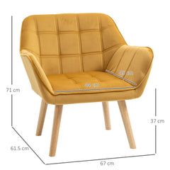 HOMCOM Modern Armchair, Accent Chair with Wide Arms, Slanted Back and Rubber Wood Legs for Living Room, Bedroom, Home Office Yellow