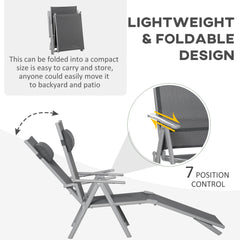 كرسي استرخاء خارجي قابل للطي مصنوع من القماش الفولاذي من Outsunny بتصميم محمول و7 أوضاع مسند ظهر قابلة للتعديل - رمادي غامق