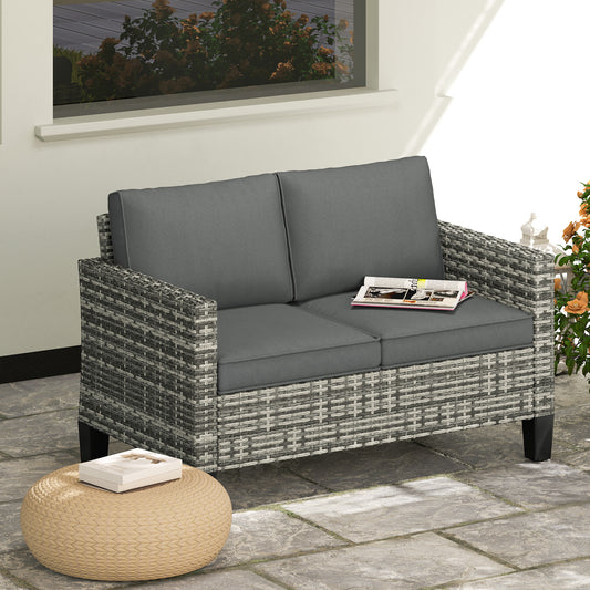 Outsunny Two-Seater Rattan Outdoor Sofa - Light Grey