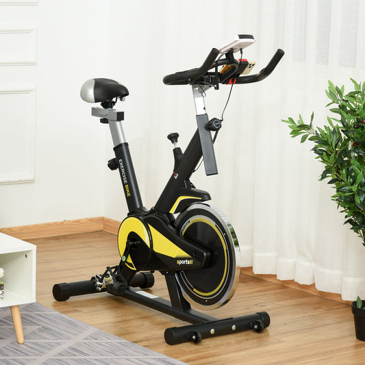 HOMCOM Upright Exercise Bike Indoor Training Cycling Machine Stationary Workout Bicycle with 10KG Flywheel and Adjustable Resistance Seat Handlebar LCD Display for Home Gym