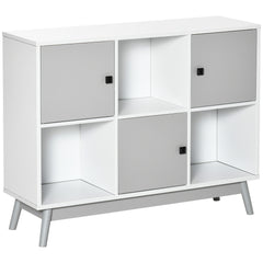 HOMCOM Storage Cabinet, Bookcase, Display Shelf with 6 Storage Cubes & Doors for Dining Room, Living Room, Grey