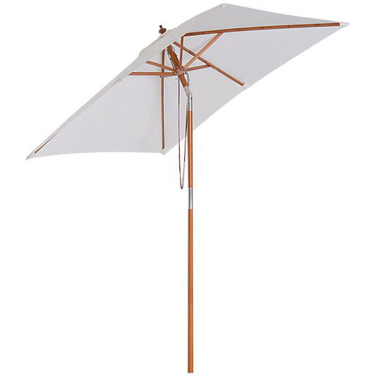 Outsunny 2m x 1.5m Garden Parasol Umbrella with Tilting Sunshade Canopy, Outdoor Market Table Umbrella with Wood and Bamboo Frame, Cream White