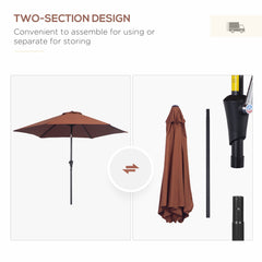 Outsunny 2.6M Garden Parasol Umbrella with Tilt and Crank, Outdoor Sun Parasol Sunshade Shelter with Aluminium Frame, Coffee