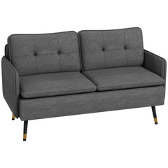 HOMCOM Modern Two Seater Sofa, Button Tufted Loveseat with Cushions and Steel Legs for Living Room, Guest Room, Dark Grey