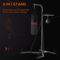 HOMCOM Freestanding Boxing Punch Bag & Speed Ball Station Hanging Frame Training Exercise Platform Home Gym Heavy Duty, Grey