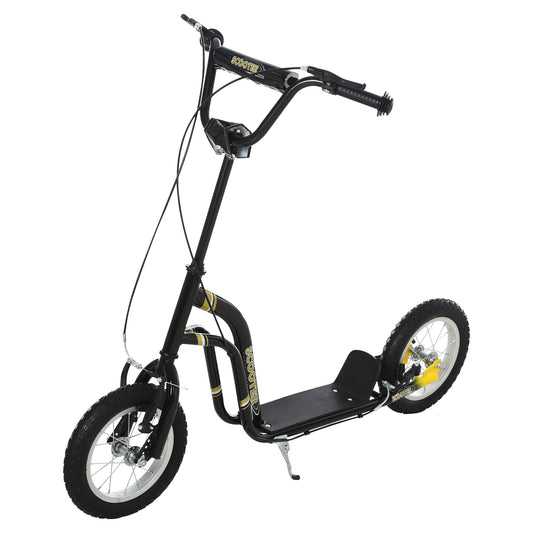 HOMCOM Teen Kids Stunt Scooter w/ Adjustable Handlebar, 12 Inch Rubber Tyres, Dual Brakes, Black