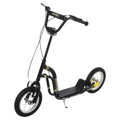 HOMCOM Teen Kids Stunt Scooter w/ Adjustable Handlebar, 12 Inch Rubber Tyres, Dual Brakes, Black