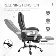 Vinsetto Office Chair, Computer Desk Chair, Linen Fabric Swivel Rolling Task Chair with Large Soft Padded Cushion, 135√Ç¬∞ Reclining Backrest and Retractable Footrest, Grey