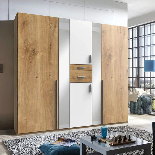 ODENSE 5 Door Wardrobe White and Planked Oak 225cm