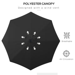 Outsunny 2.7m Garden Parasol Solar Outdoor Tilt Sun Umbrella Patio Sun Shade w/ 24 LED Light, Hand Crank and 8 Ribs, Black