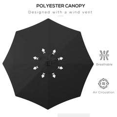 Outsunny â2.7m Garden Parasol Solar Outdoor Tilt Sun Umbrella Patio Sun Shade w/ 24 LED Light, Hand Crank and 8 Ribs, Black