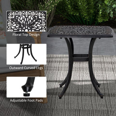 Outsunny Cast Aluminium Bistro Table, Outdoor Square Side Table with Umbrella Hole, Garden Table for Balcony, Bronze Tone