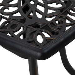 Outsunny Cast Aluminium Bistro Table, Outdoor Square Side Table with Umbrella Hole, Garden Table for Balcony, Bronze Tone