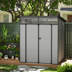 Outsunny 6 x 6ft Outdoor Storage Shed, Plastic Garden Shed with Windows and Air Vents, Outdoor Resin Tool Shed with Latch Doors for Garden, Deck, Light Grey