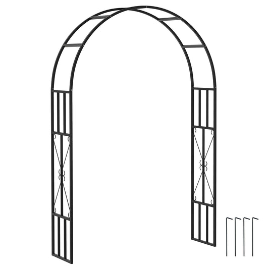 Outsunny Steel Garden Arch, 2.2m High x 1.5m Wide Metal Garden Trellis for Climbing Plants Roses Wisteria Vines, Outdoor Wedding Arch for Bridal Party Ceremony Decoration, Black