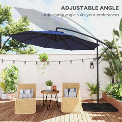 Outsunny 3m Overhanging Parasol, with Base, Weights and Cover - Blue