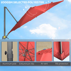 Outsunny 3 x 3(m) Cantilever Parasol with Cross Base Crank Handle - Wine Red