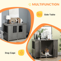 PawHut Dog Crate Table for Medium and Large Dogs with Magnetic Door for Indoor Use, 114 x 60 x 82 cm, Grey