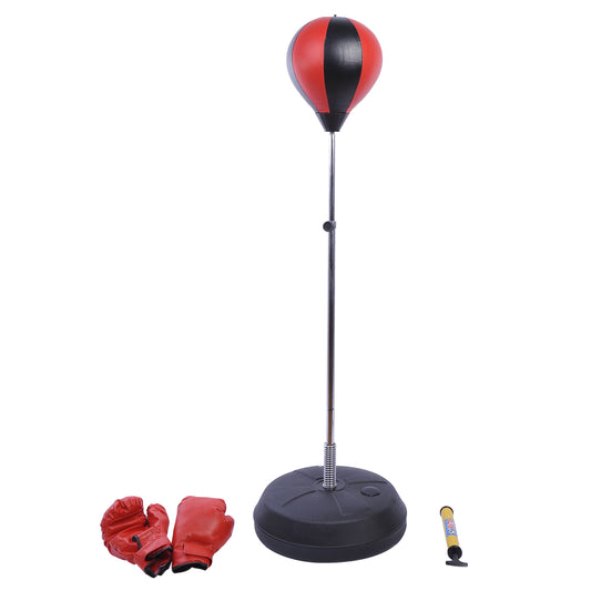 HOMCOM Training Boxing Punch Ball Set 125-145H x 43cm with Gloves Air Pump, 4-Position Adjustable Height Freestanding Boxing Speed Ball for Teenagers Exercise Training