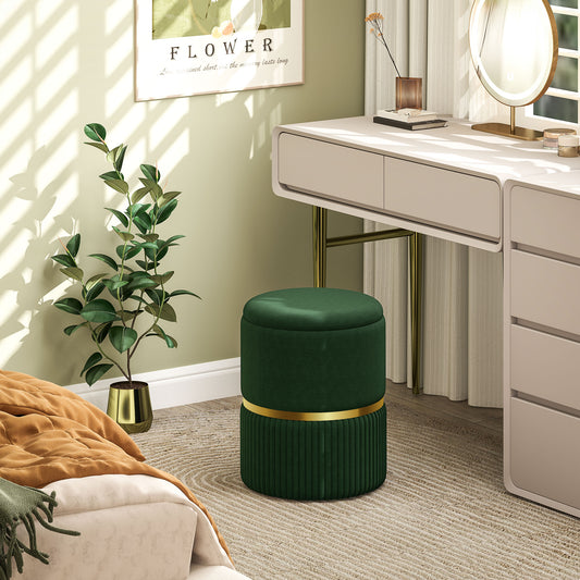 HOMCOM Velvet-Feel Storage Ottoman - Green