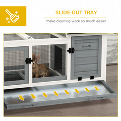 PawHut Wooden Rabbit Hutch, Guinea Pig Cage, with Removable Tray, Wheels - Grey