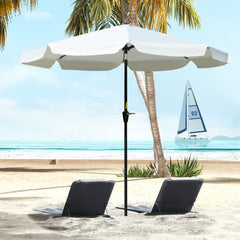 Outsunny 2.7m Patio Parasol Garden Umbrellas Outdoor Sun Shade Table Umbrella with Tilt, Crank, 8 Ribs, Ruffles, White