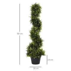 Outsunny Set Of 2 90cm/3FT Artificial Spiral Topiary Trees w/ Pot Fake Indoor Outdoor Greenery Plant Home Office Garden D√É¬©cor Green