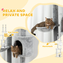 PawHut 225-255cm Floor to Ceiling Cat Tree, Large Cat Tower w/ Cat Scratching Posts, Ramp, Cat House