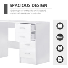 HOMCOM Computer Desk with Drawers, Dressing Table, High Gloss Home Office Writing Workstation, White